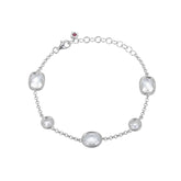 Sterling Silver and Rhodium Plated Bracelet with Five Cubic Zirconia Details - 8"